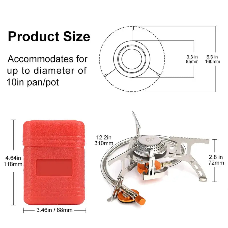 Widesea camping gas stove two-piece set with red carrying case and fold-out legs