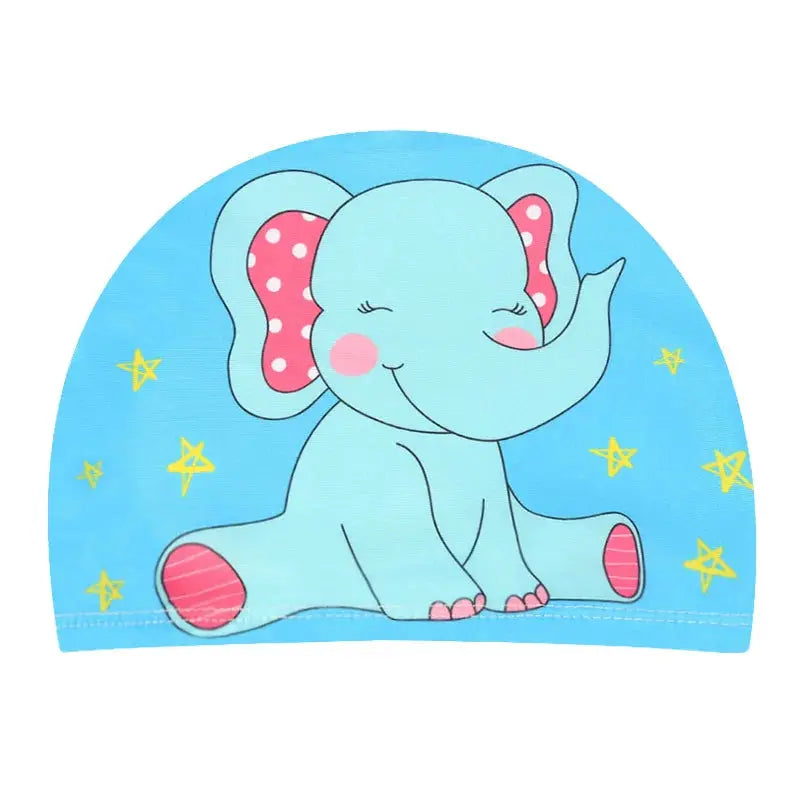 Kids Cartoon Swim Cap Elastic Fabric Pool Water Sports Ears Protection Hat Bathing Cap Boys Girls