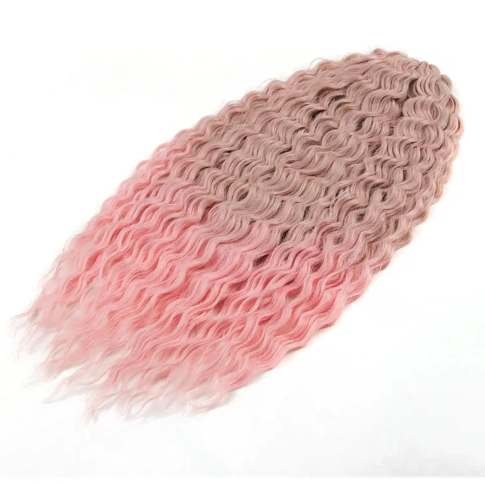 Simples Market Ariel Hair synthetic twist crochet curly braid 24in, ombre pink to brown water-wave extension