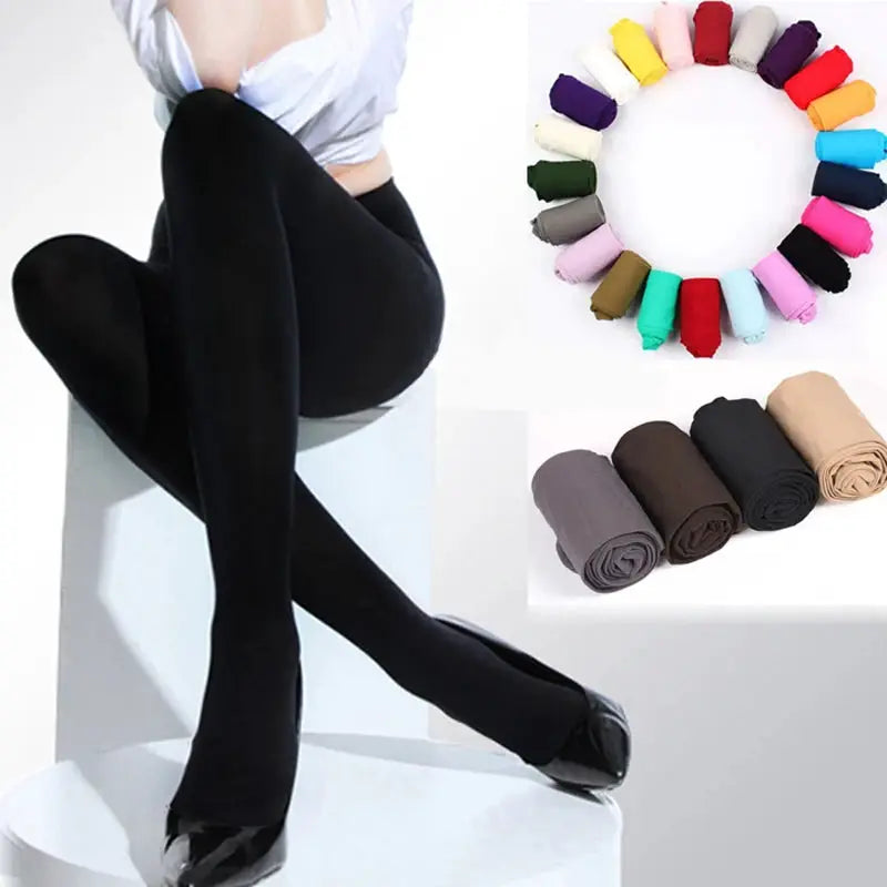 Women Black Opaque Tights 120D Seamless Pantyhose Winter Warm Nylon Stockings Footed Thick