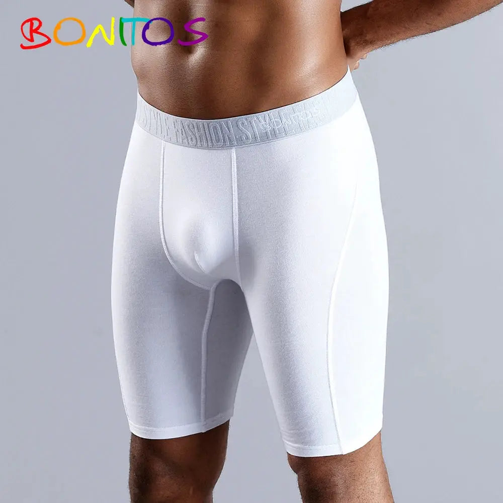 Men's long-leg BONITOS white cotton boxer shorts with elastic waistband