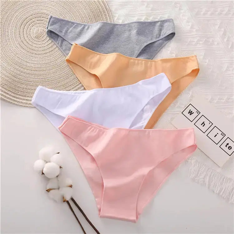 Simples Market cotton low-waist briefs; plus-size breathable underwear set in gray, peach, white, and pink (4 colors)