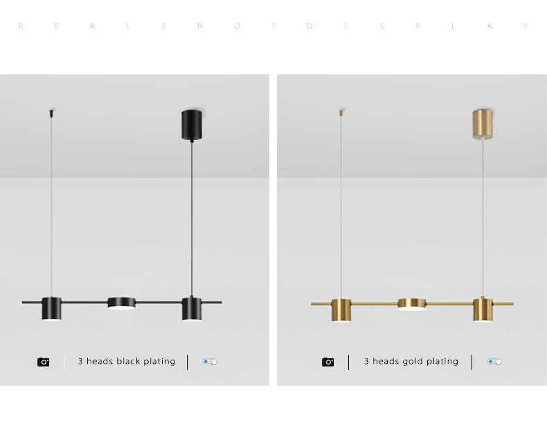 Simples Market modern 3-head LED ceiling chandelier with black or gold plating