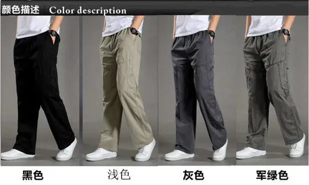 Men's cargo pants by Simples Market in black, khaki, gray, green; cotton workwear joggers with pockets, up to 6XL.