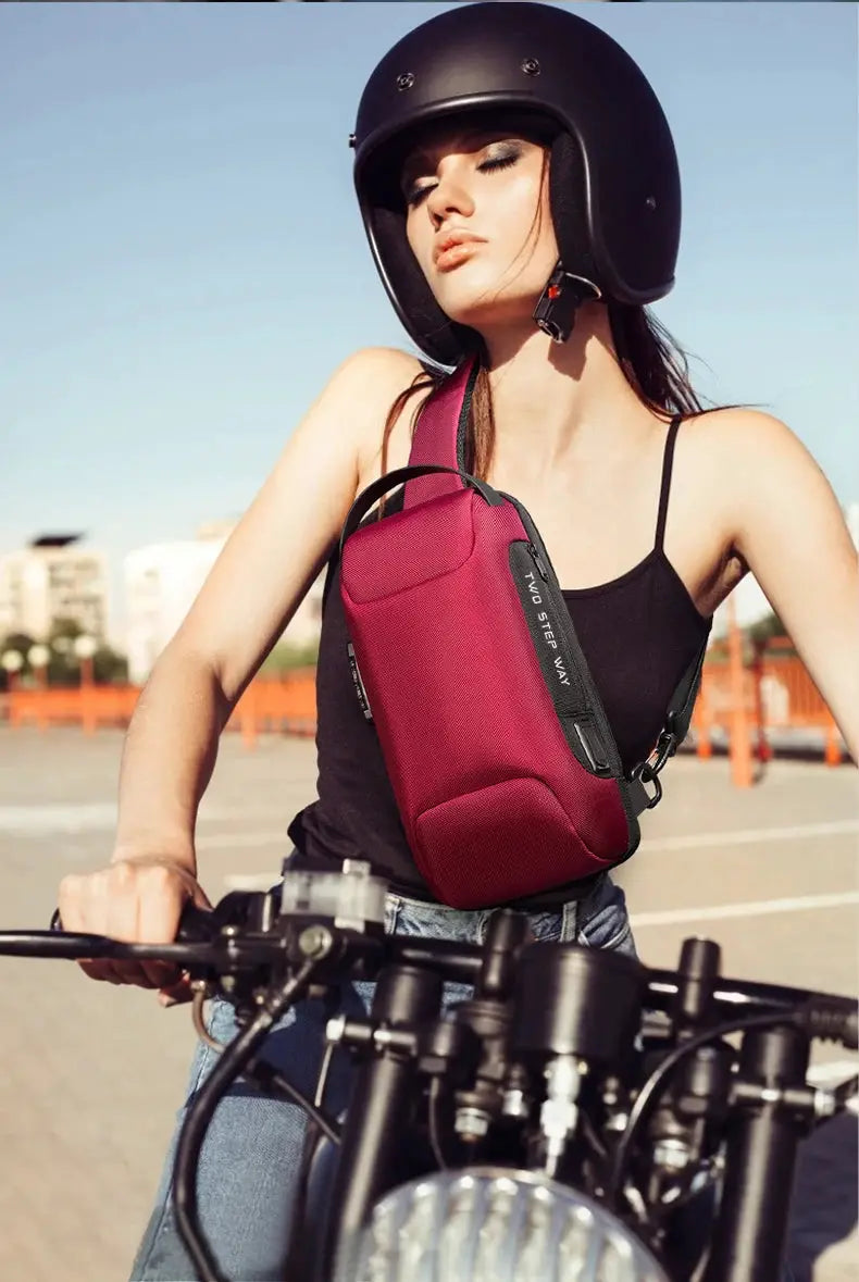 BANGE Hot Chest Bag red crossbody anti-theft waterproof travel bag with USB charging