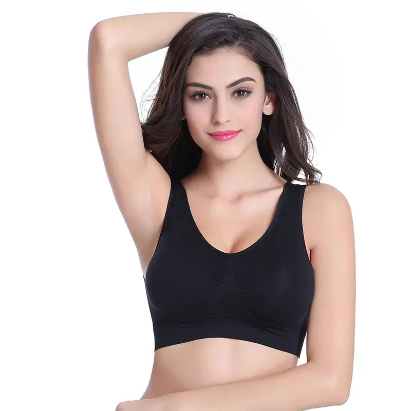 Simples Market sports bra, black wireless, double-layer seamless design for yoga and workouts