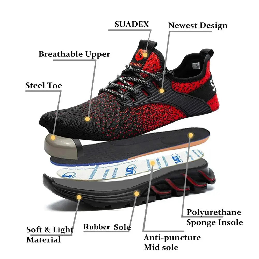 SUADEX safety shoes steel toe work boots, unisex, breathable upper, lightweight with rubber sole