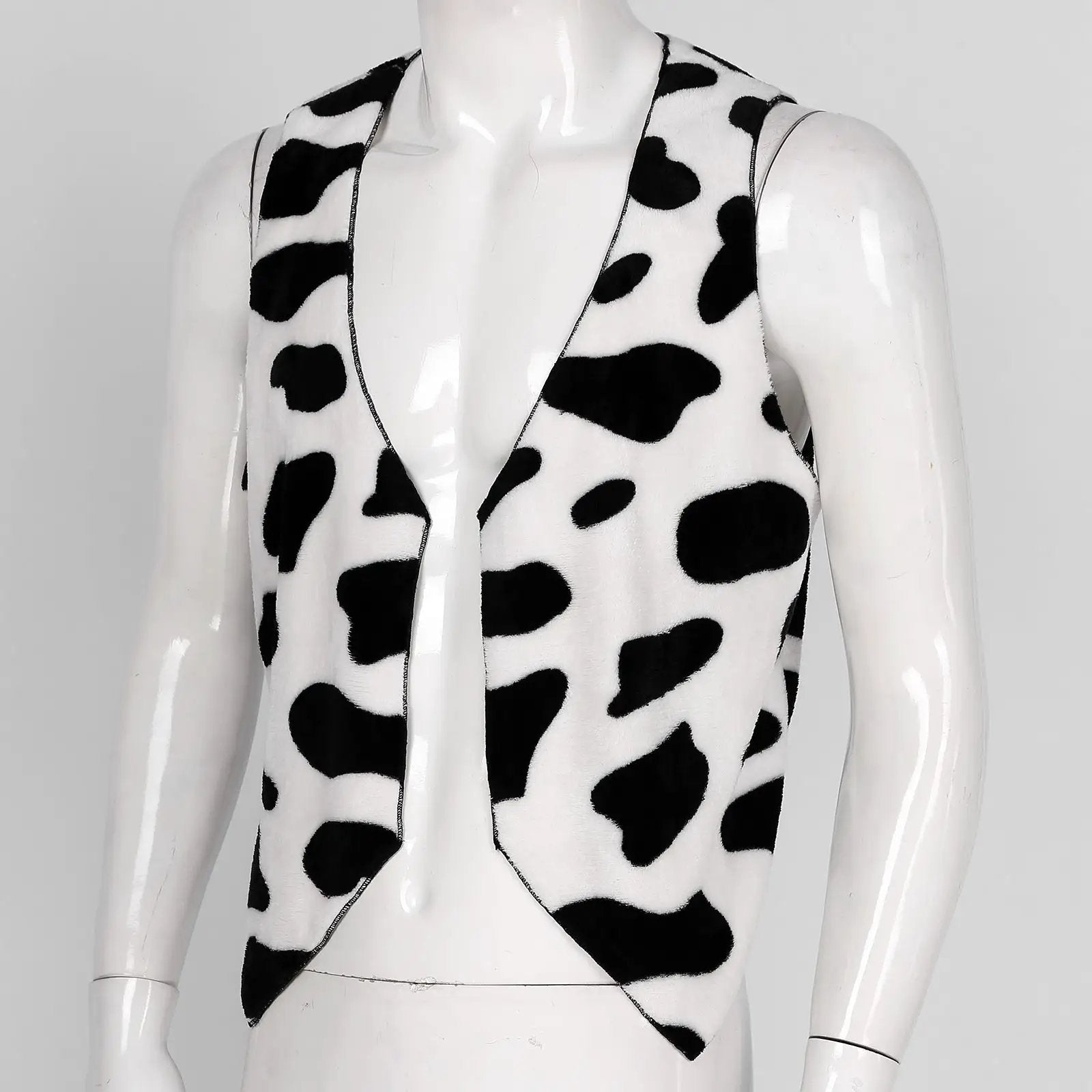 Men's cow-print sleeveless flannel waistcoat, open-front vest by Simples Market.