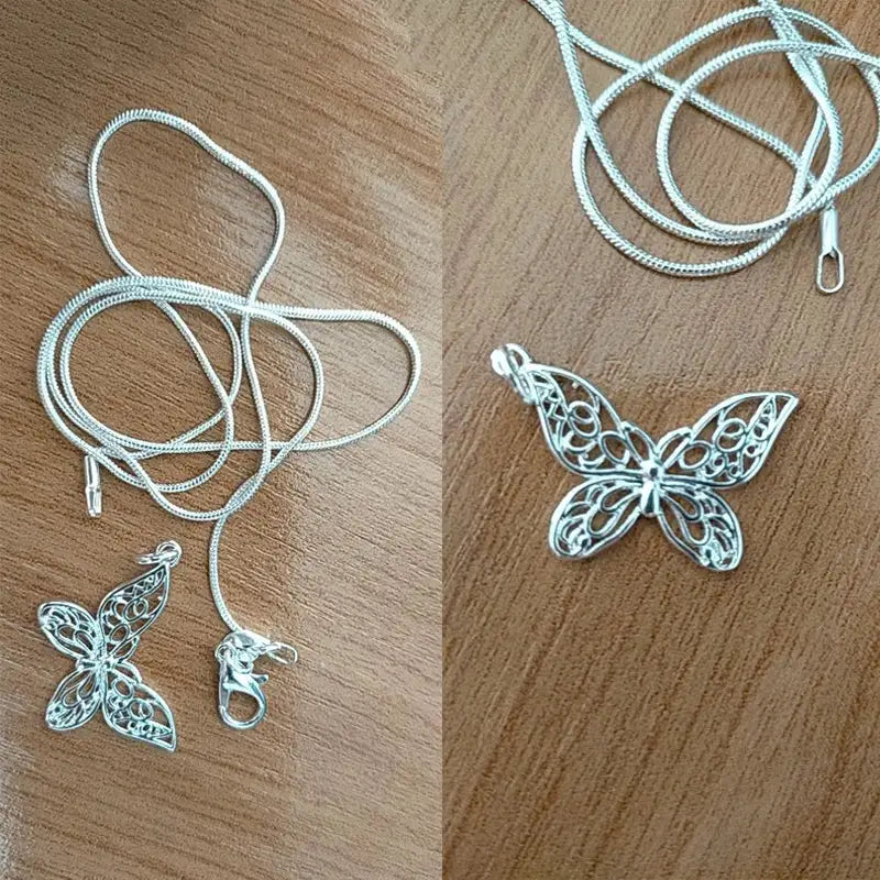 DOTEFFIL 925 Sterling Silver Butterfly Pendant Necklace with Snake Chain 18 to 30 Inches For Women Wedding Jewelry