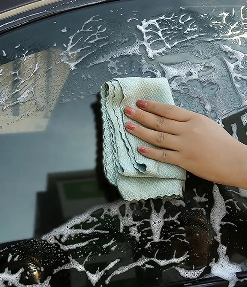 Simples Market 10pcs microfiber glass cleaning cloths, mint green, lint-free for windows, mirrors, no-trace polishing.