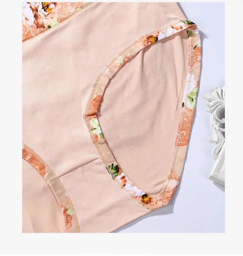 3-piece women's peach floral briefs with floral trim; plus-size underwear