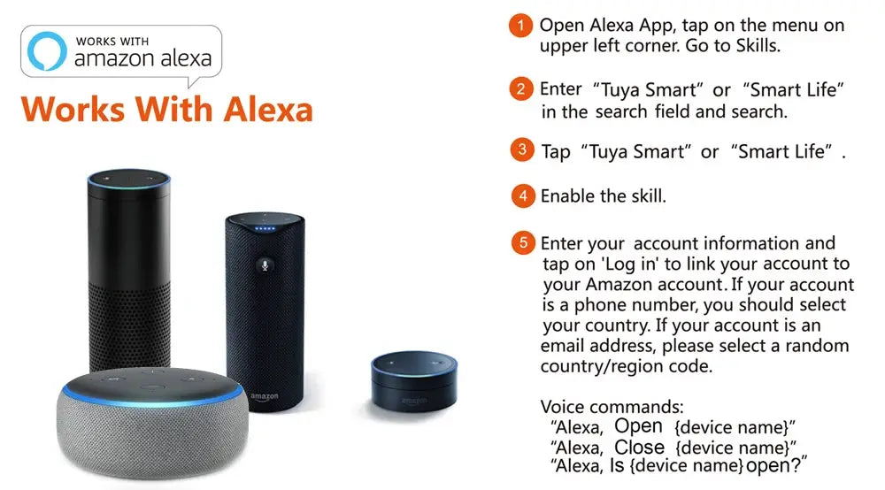 Alexa-enabled smart speakers collage showing four Amazon Echo devices with Works With Alexa logo