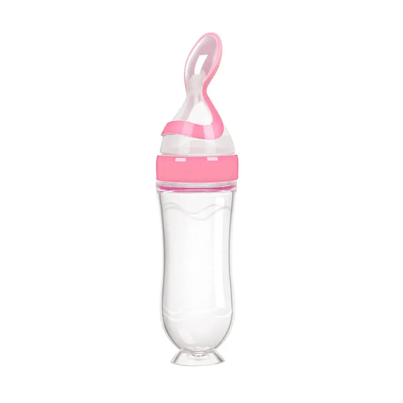 Silicone Baby Bottle With Integrated Squeeze Spoon For Mess Free Feeding Milk Rice Cereal