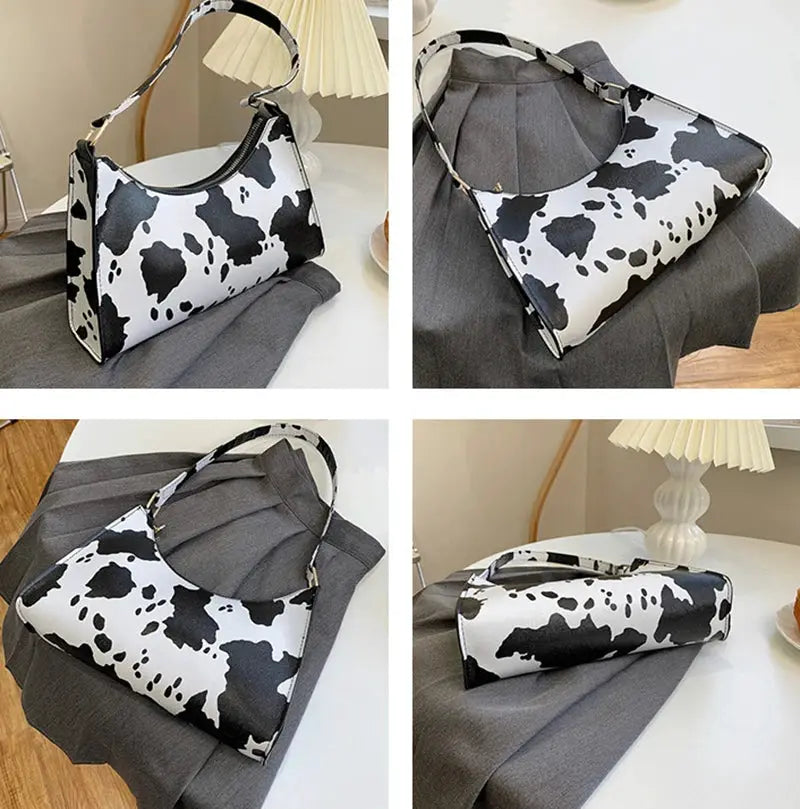 Simples Market cow-print PU leather shoulder bag for women with short handle