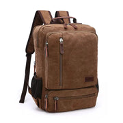 Vintage canvas backpack Simples Market; brown, large-capacity travel bag with multiple pockets