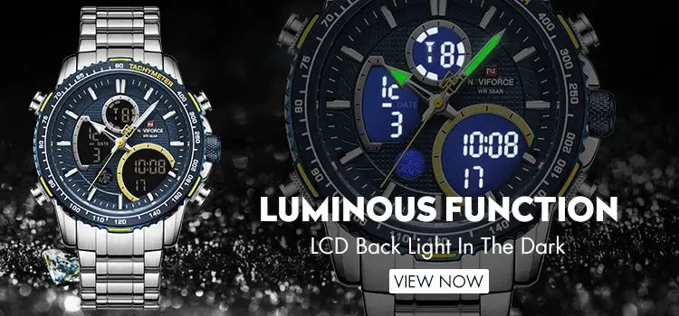 NAVIFORCE men's stainless steel chronograph watch with luminous backlight and multiple digital dials