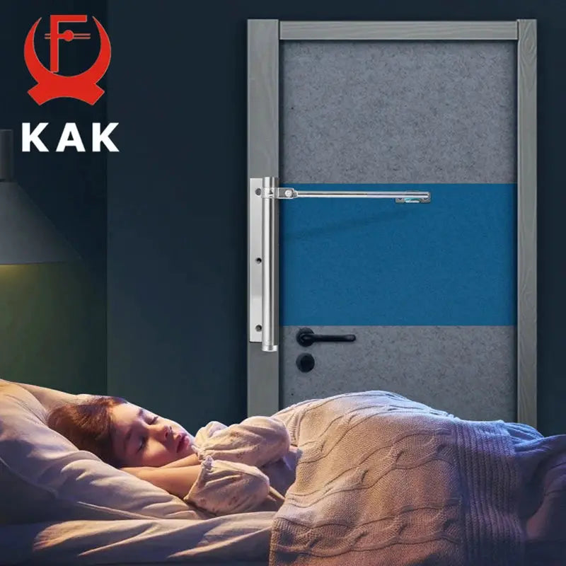KAK 50KG adjustable door closer aluminum alloy with metal arm on modern gray-blue door