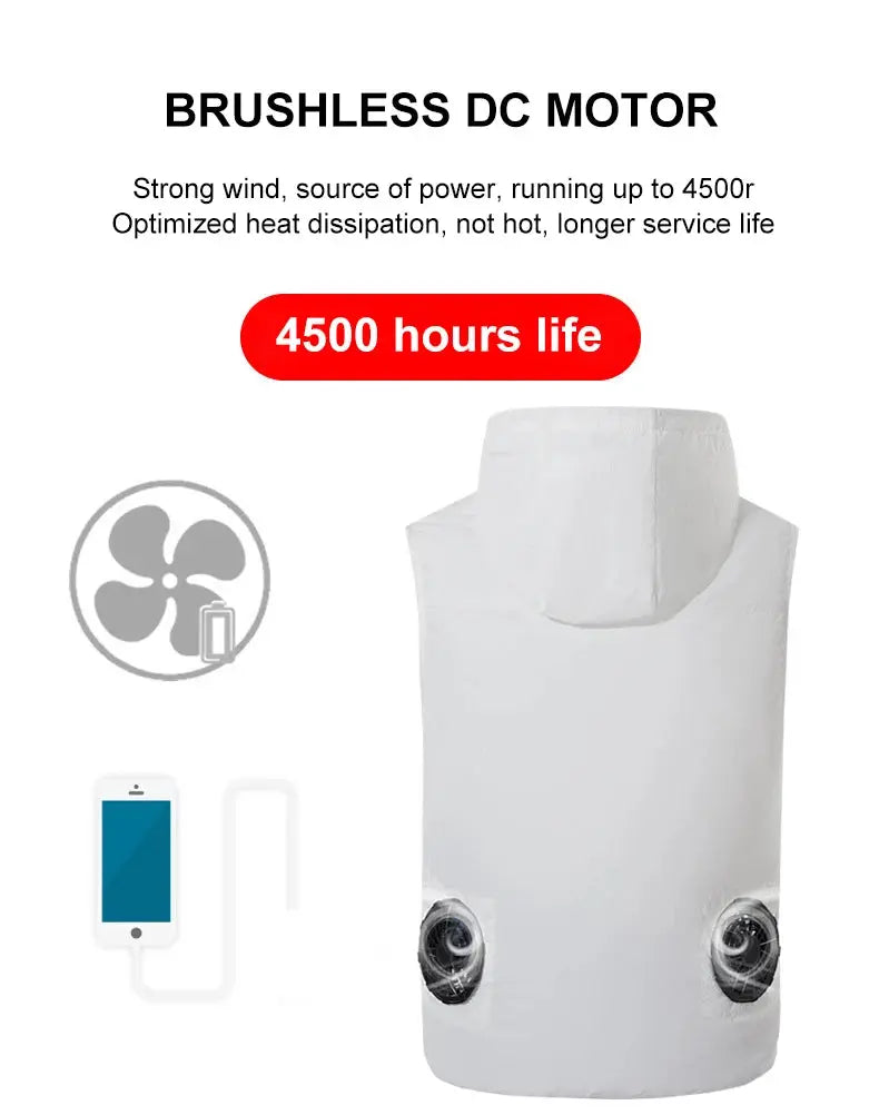 Cooling vest with built-in dual fans, ultralight white outdoor windbreaker for travel