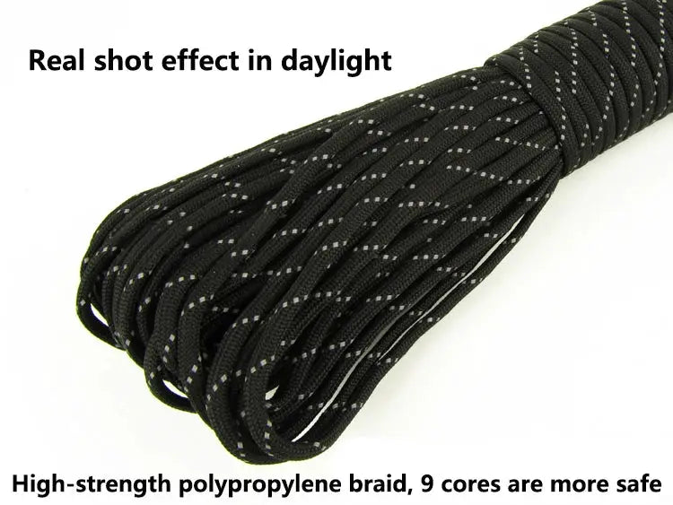 Reflective paracord rope, black with white specks, 4mm 550 paracord for camping and DIY projects