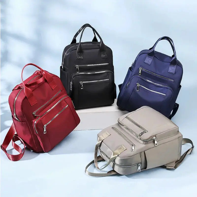 Women backpack set of 4; travel casual waterproof Oxford rucksacks in red, black, blue, beige with zip pockets