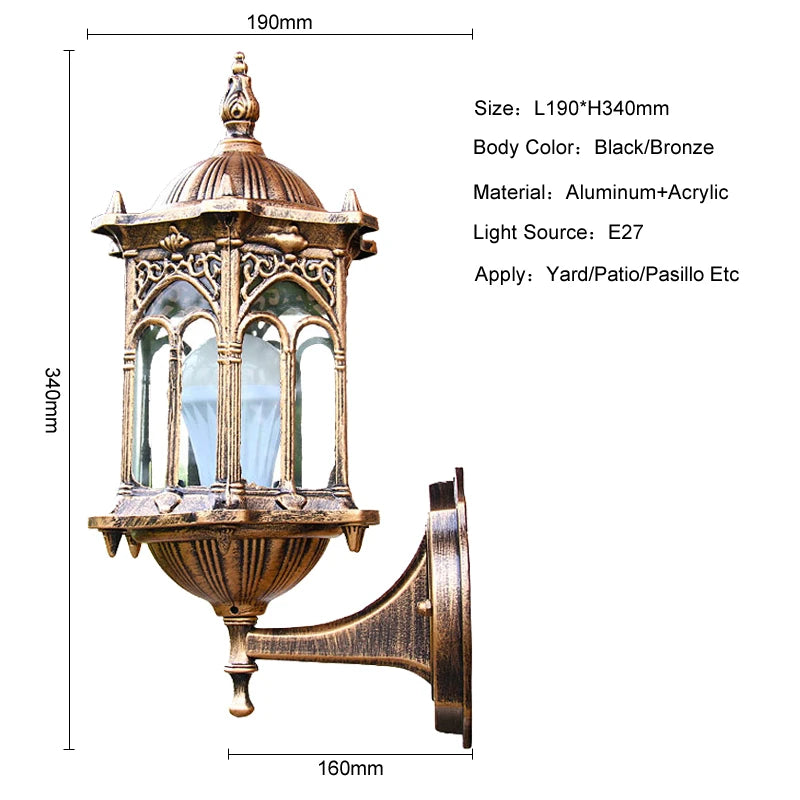 Simples Market retro outdoor wall lamp, bronze/black aluminum+acrylic, E27 garden sconce