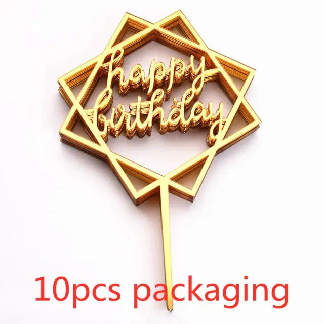 10 Pcs Rose Gold Silver Black Acrylic Cake Toppers Set For Birthday Parties Baby Showers And Dessert Decoration