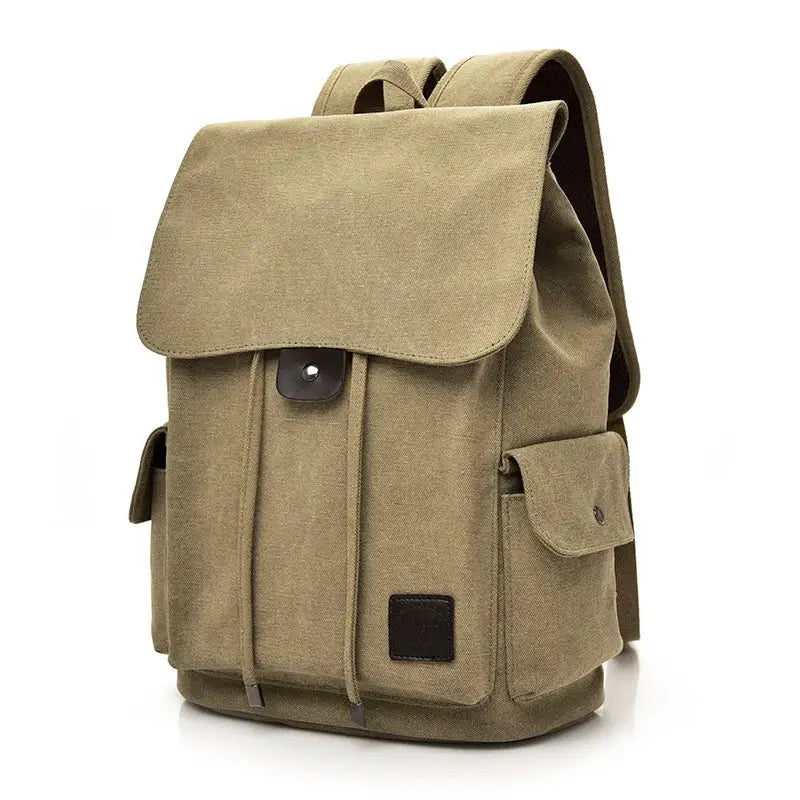 Canvas backpack by Simples Market, khaki large men’s school/travel rucksack with front flap and side pockets