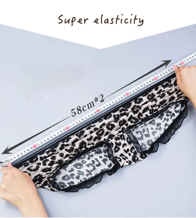 Leopard print mid waist women's panties by Simples Market with lace ruffle trim, seamless underwear