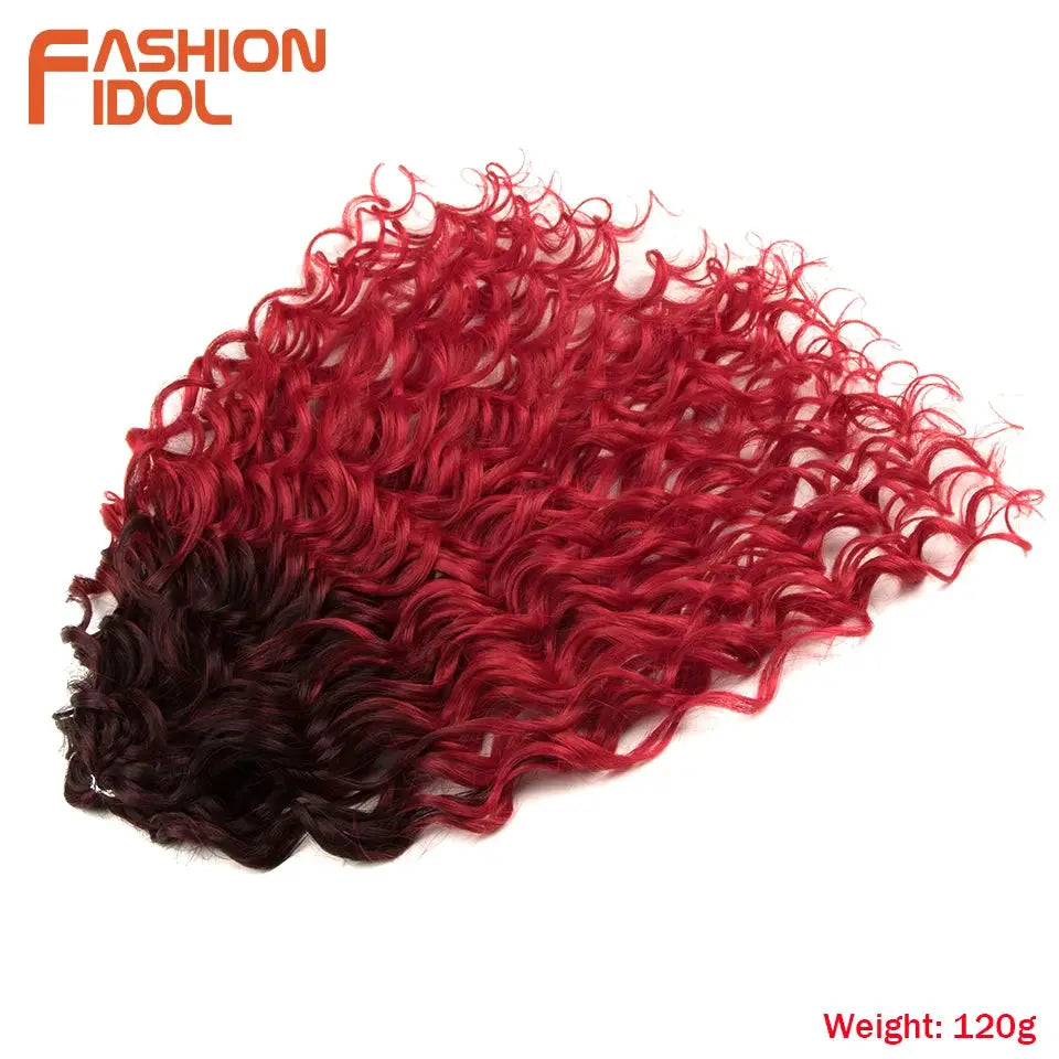 Jessica Hair Deep-Wavy Twist Crochet Hair extensions in red burgundy ombre, 120g, Fashion Idol logo