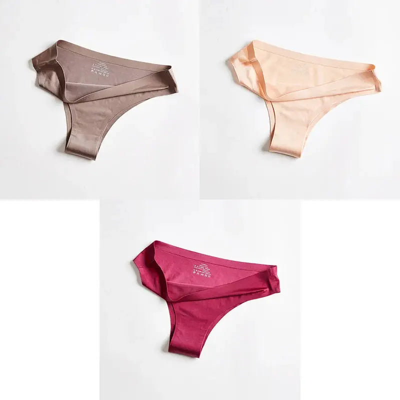 Women's ice silk seamless thong underwear 3-color set (taupe, peach, magenta) by Simples Market