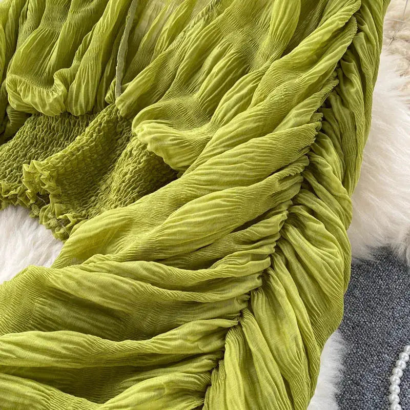 Simples Market lime green draped chiffon blouse fabric with ruched texture
