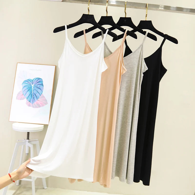 Spring Summer 2026 Women Tank Dress Modal O Neck Camisole Casual Beach