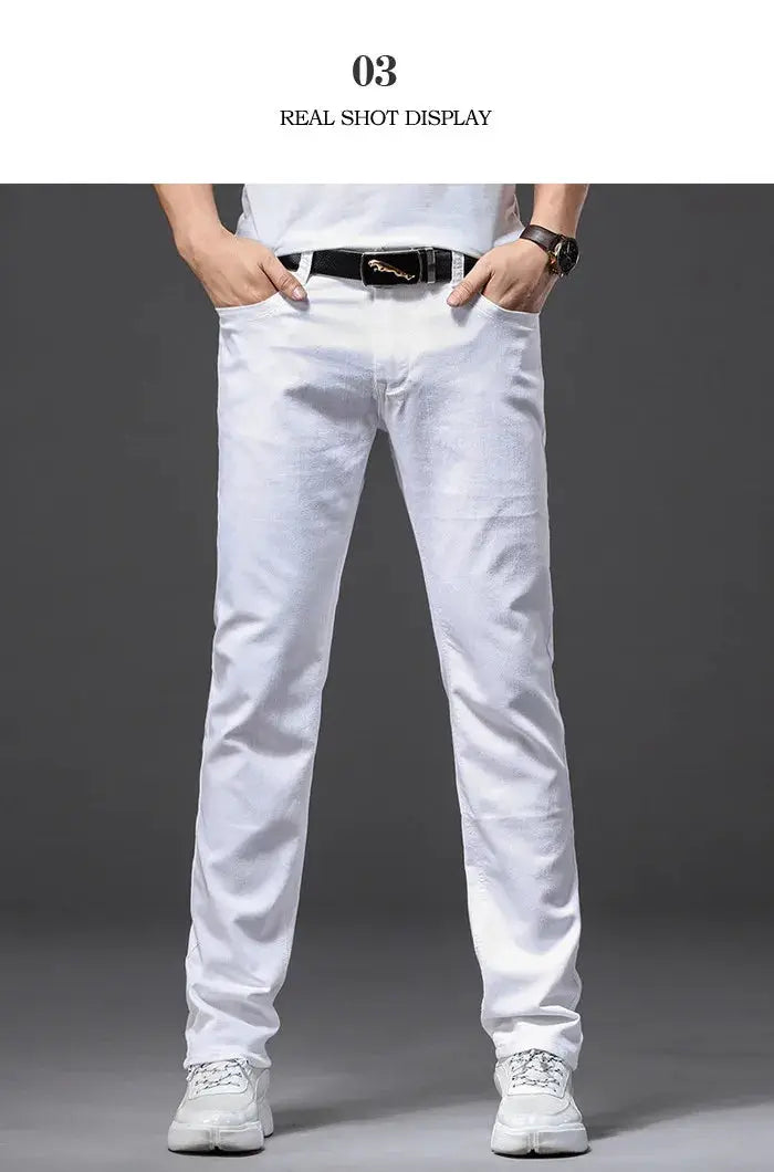Men's white jeans by Simples Market, slim fit casual trousers