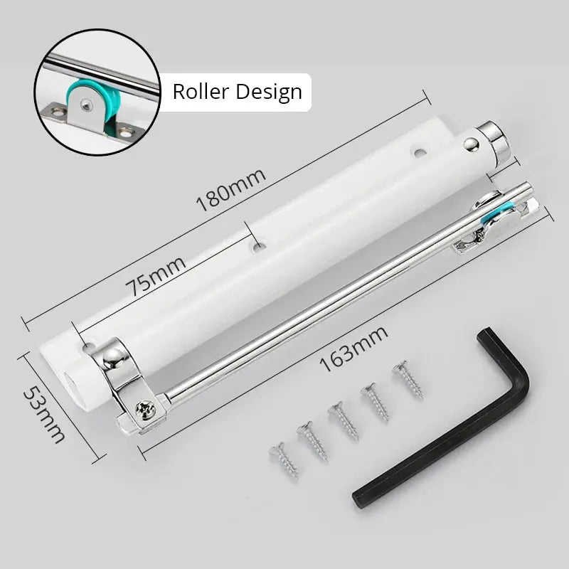 KAK 50KG adjustable door closer aluminum alloy with roller design, white housing, screws and hex key included