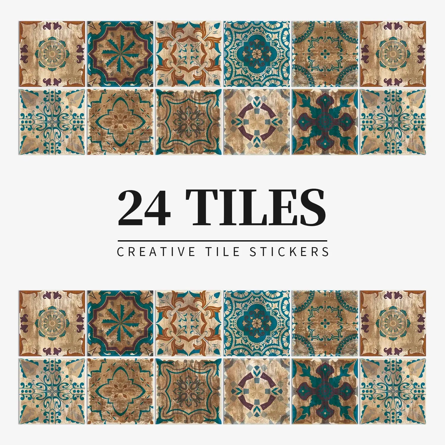 24pcs light-color tile sticker set by Simples Market; waterproof, self-adhesive wall decals for kitchens and bathrooms.
