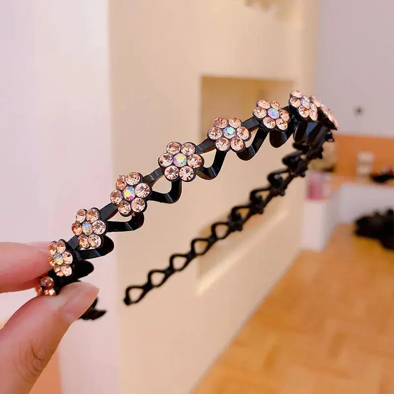Non Slip Rhinestone Hairbands Elastic Flower Design With Pearl Accents For Women And Girls Headbands