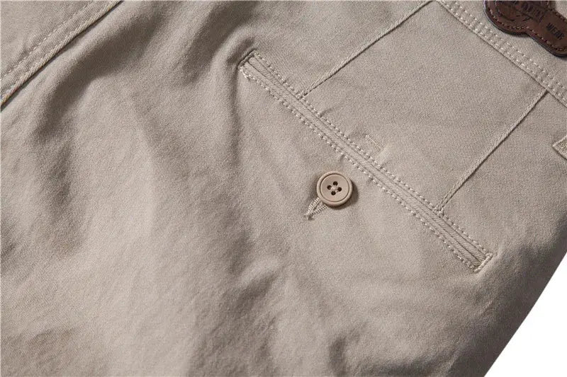 AIOPESON casual cotton men's trousers in tan; Simples Market slim fit with back welt pocket and button.