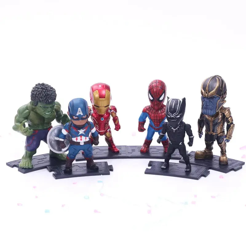 Marvel Avengers 6 Piece Action Figure Set Black Panther Thanos Iron Man Spider Man Captain America Hulk Collectible Toys