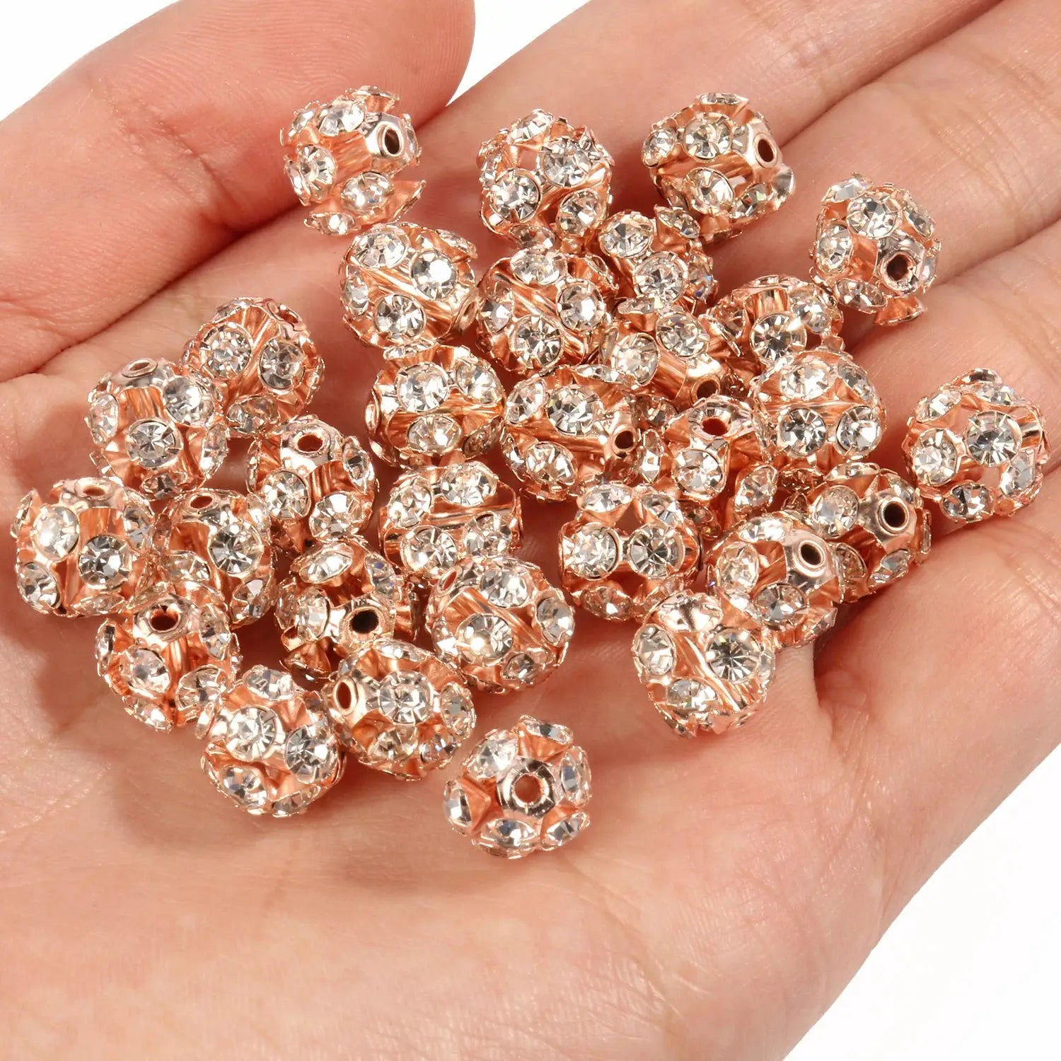 50Pcs AB Color Metal Crystal Beads 6mm 8mm 10mm Rhinestone Ball Shape Loose Beads For Jewelry Making
