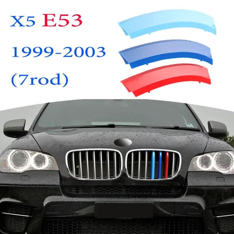 3Pcs BMW Front Grille Trim Strips by Simples Market with multicolor blue and red inserts