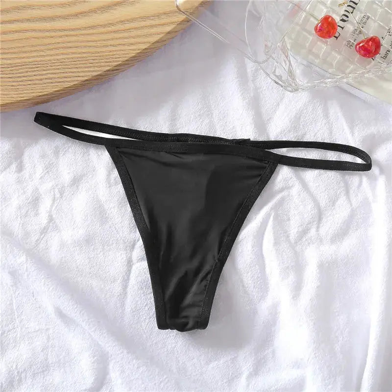 Simples Market FINETOO 3-piece black thong set, low-rise G-string lingerie with slim side straps