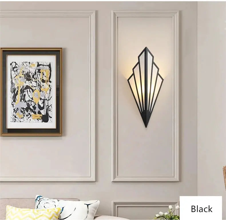 Nordic black iron LED wall lamp by Simples Market; modern Art Deco wall sconce for living room or bedroom