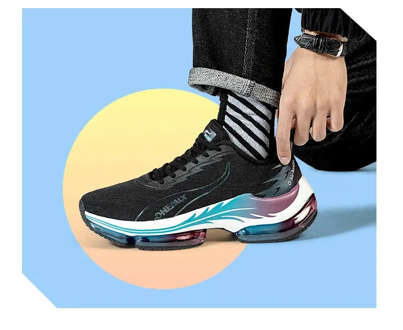 ONEMIX men's running shoes with black mesh upper and blue-to-purple gradient air-cushion sole by Simples Market
