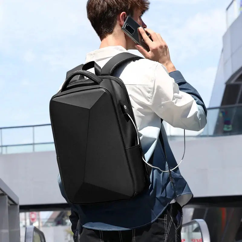 Laptop backpack black with USB charging port for business travel