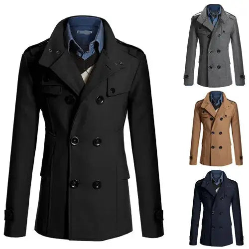 Simples Market men's wool overcoat, set of 4 color options: black, gray, camel, navy; double-breasted wool coat.