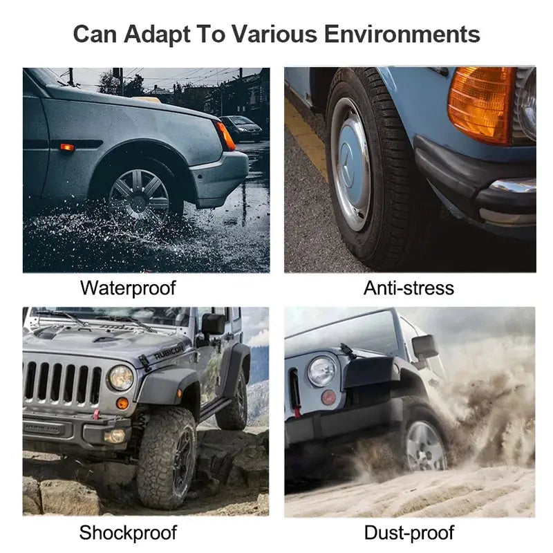 Simples Market E-ACE Solar TPMS tire pressure alarm system; four-panel design shows waterproof and dust-proof.