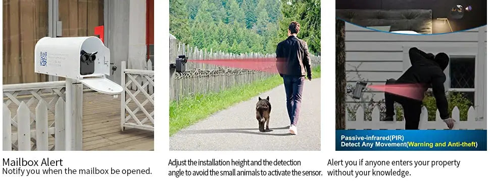 HTZSAFE wireless driveway security alarm by Simples Market; waterproof PIR motion detector for driveway security.