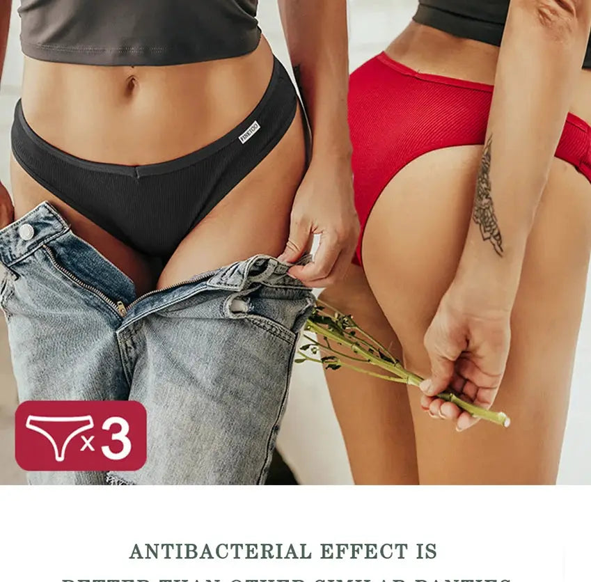 Cotton panties set by Simples Market; black and red bikini briefs, 3-pack shown