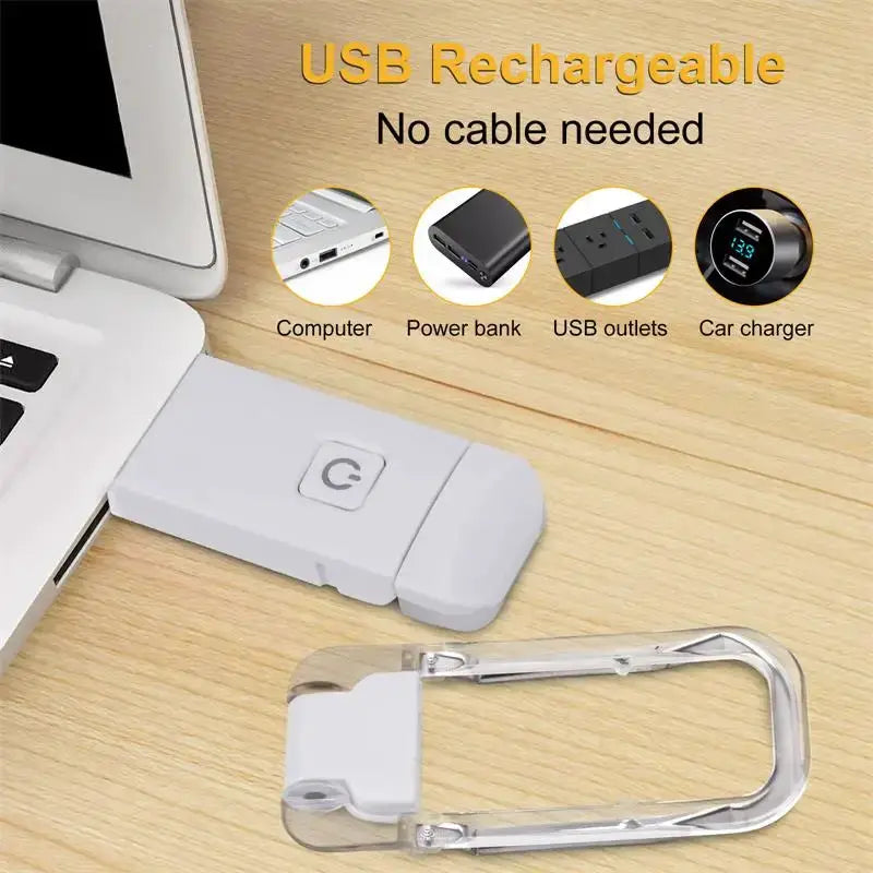 LED USB rechargeable clip-on book light, white, portable reading lamp