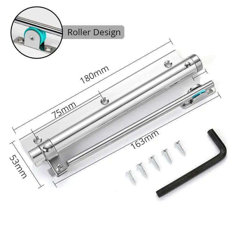 KAK 50kg aluminum door closer with roller design, includes six screws and an Allen key